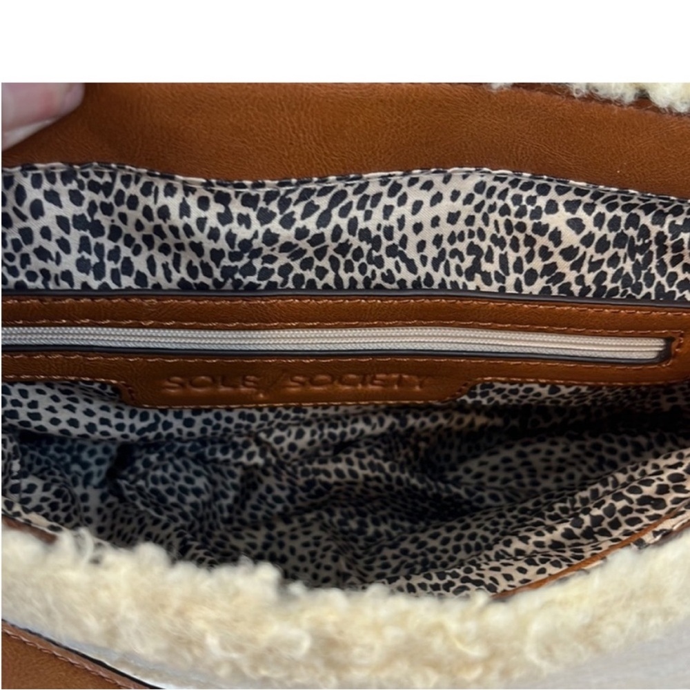 Sole Society Sherpa and Tan Leather Crossbody Bag - Picture 6 of 8